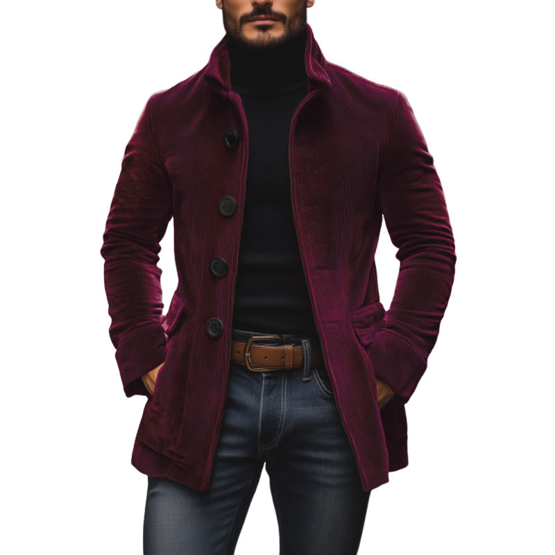 Manteau homme coupe slim à col montant et poches latérales, rouge vin