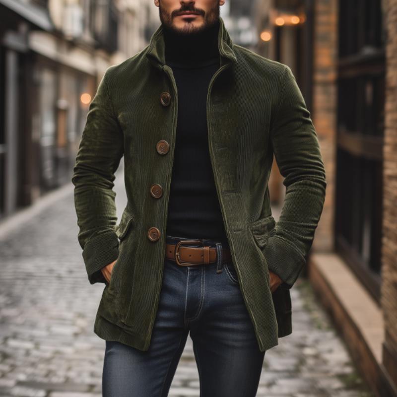 Manteau homme coupe slim à col montant et poches latérales