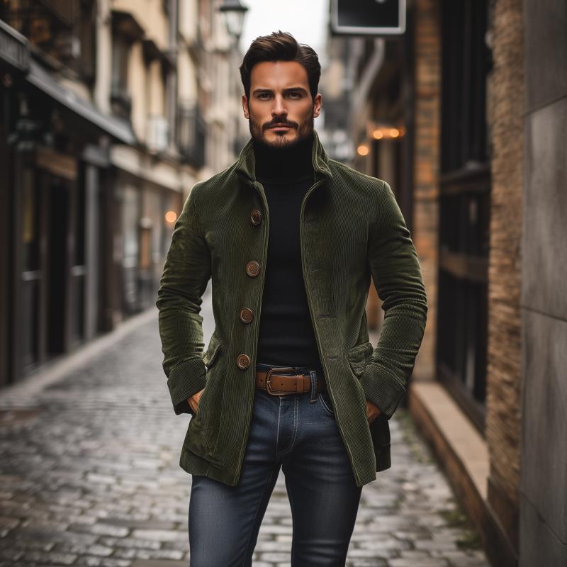 Manteau homme coupe slim à col montant et poches latérales