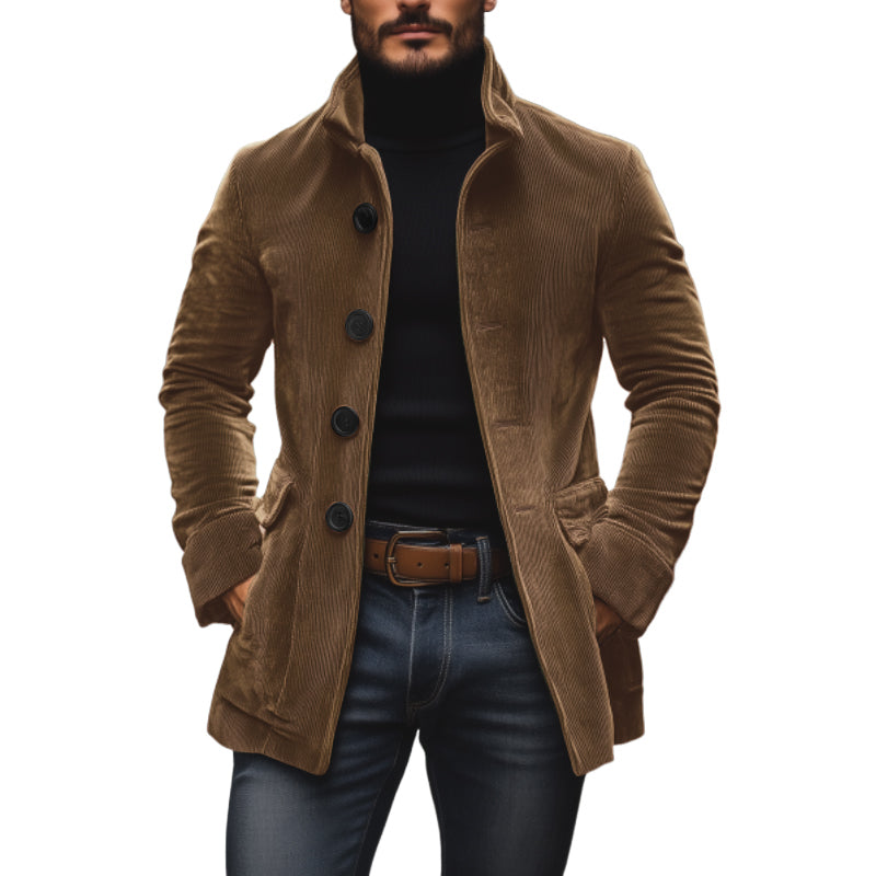 Manteau homme coupe slim à col montant et poches latérales, marron clair