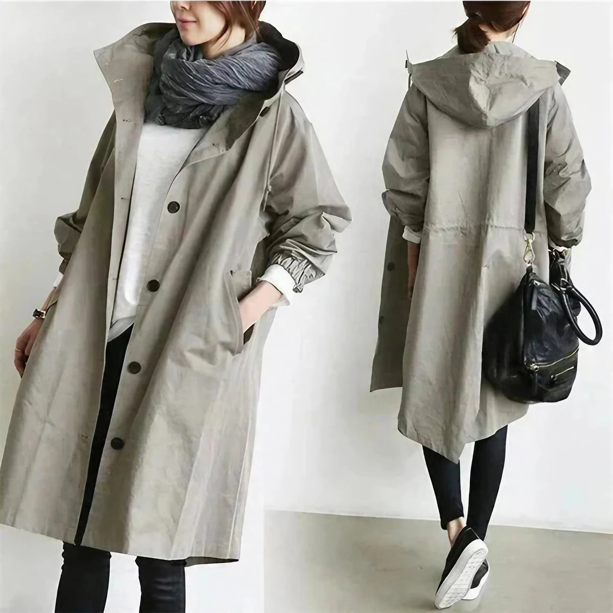 Imperméable femme à grande capuche, coupe ample, huit coloris