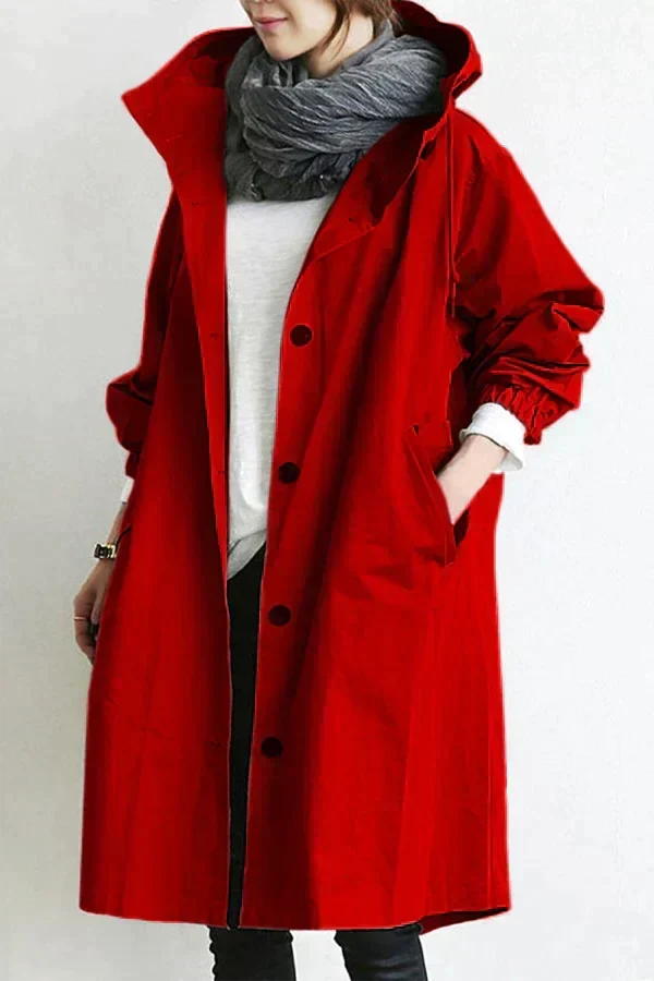 Imperméable femme à grande capuche, coupe ample, huit coloris, rouge