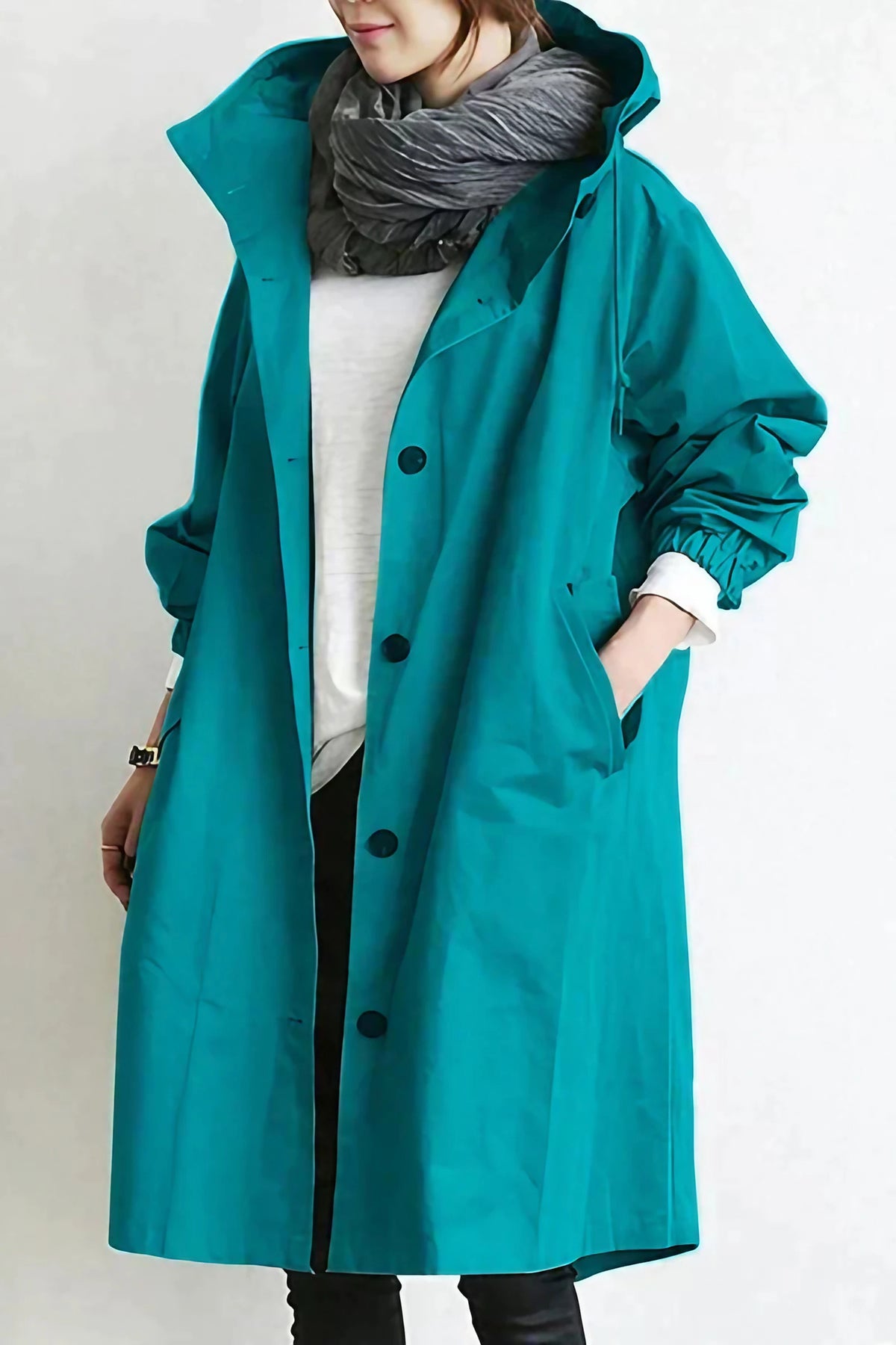 Imperméable femme à grande capuche, coupe ample, huit coloris, turquoise