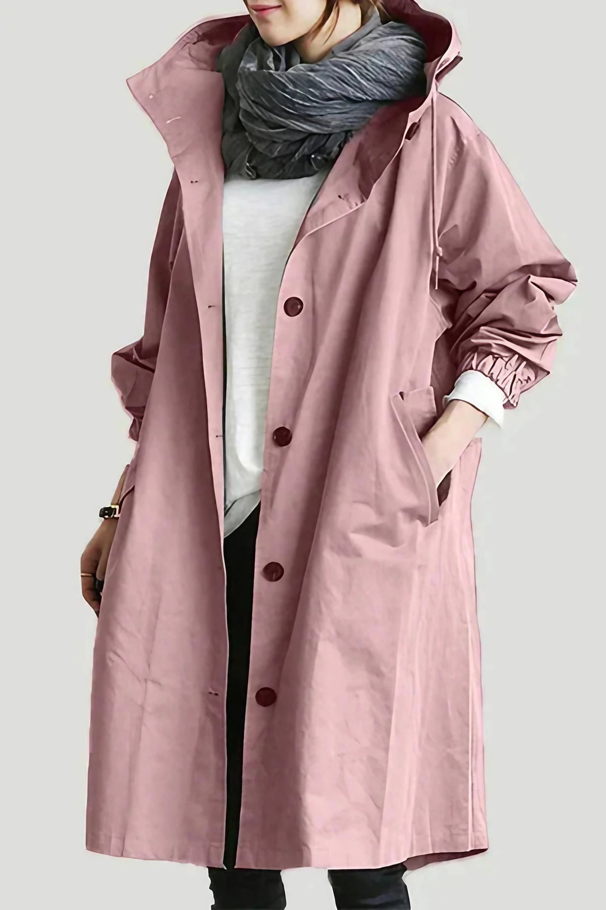 Imperméable femme à grande capuche, coupe ample, huit coloris, rose