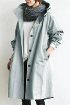 Imperméable femme à grande capuche, coupe ample, huit coloris, gris
