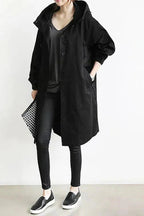 Imperméable femme à grande capuche, coupe ample, huit coloris, noir