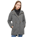 Manteau imperméable femme coupe-vent, capuche à cordon, gris