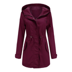 Manteau imperméable femme coupe-vent, capuche à cordon, rouge