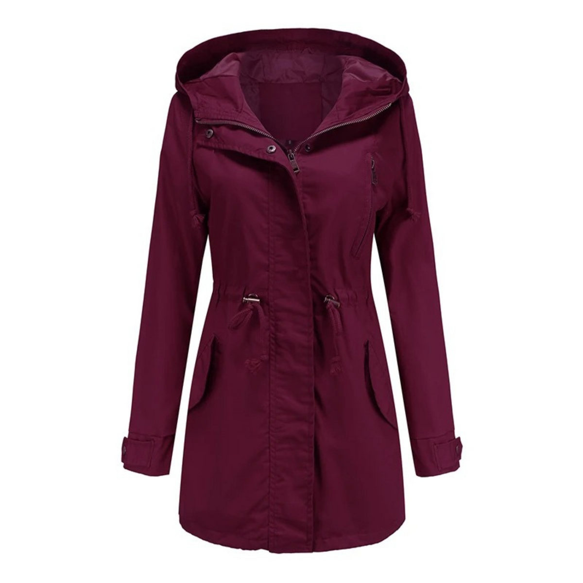 Manteau imperméable femme coupe-vent, capuche à cordon, rouge