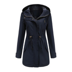 Manteau imperméable femme coupe-vent, capuche à cordon, bleu foncé