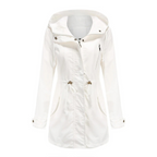 Manteau imperméable femme coupe-vent, capuche à cordon, blanc