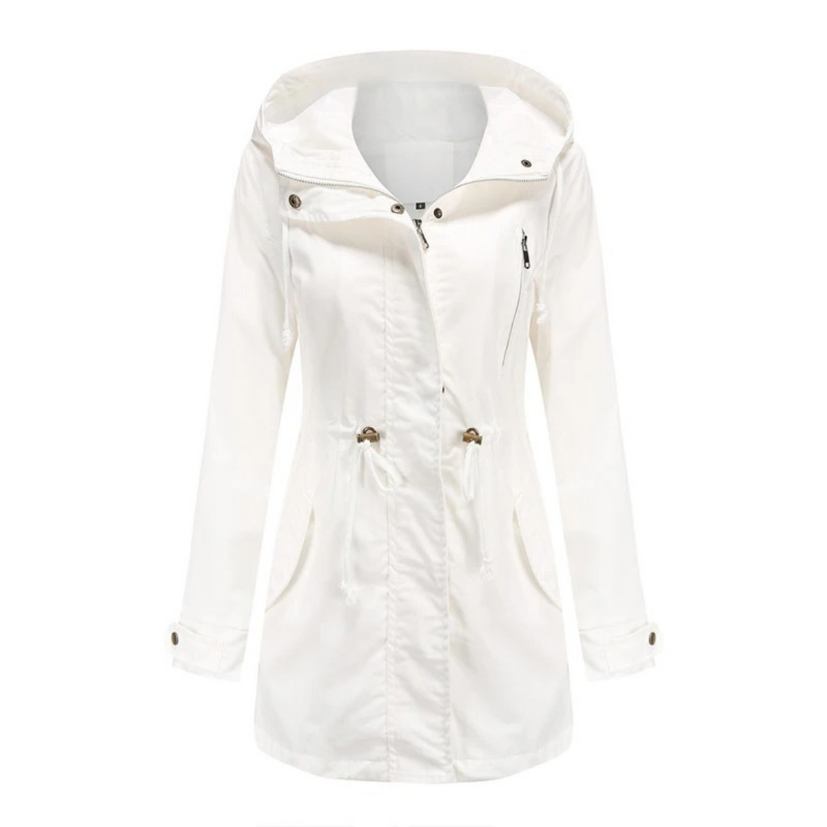Manteau imperméable femme coupe-vent, capuche à cordon, blanc
