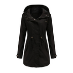 Manteau imperméable femme coupe-vent, capuche à cordon, noir