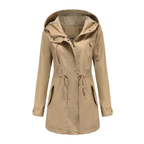 Manteau imperméable femme coupe-vent, capuche à cordon, marron