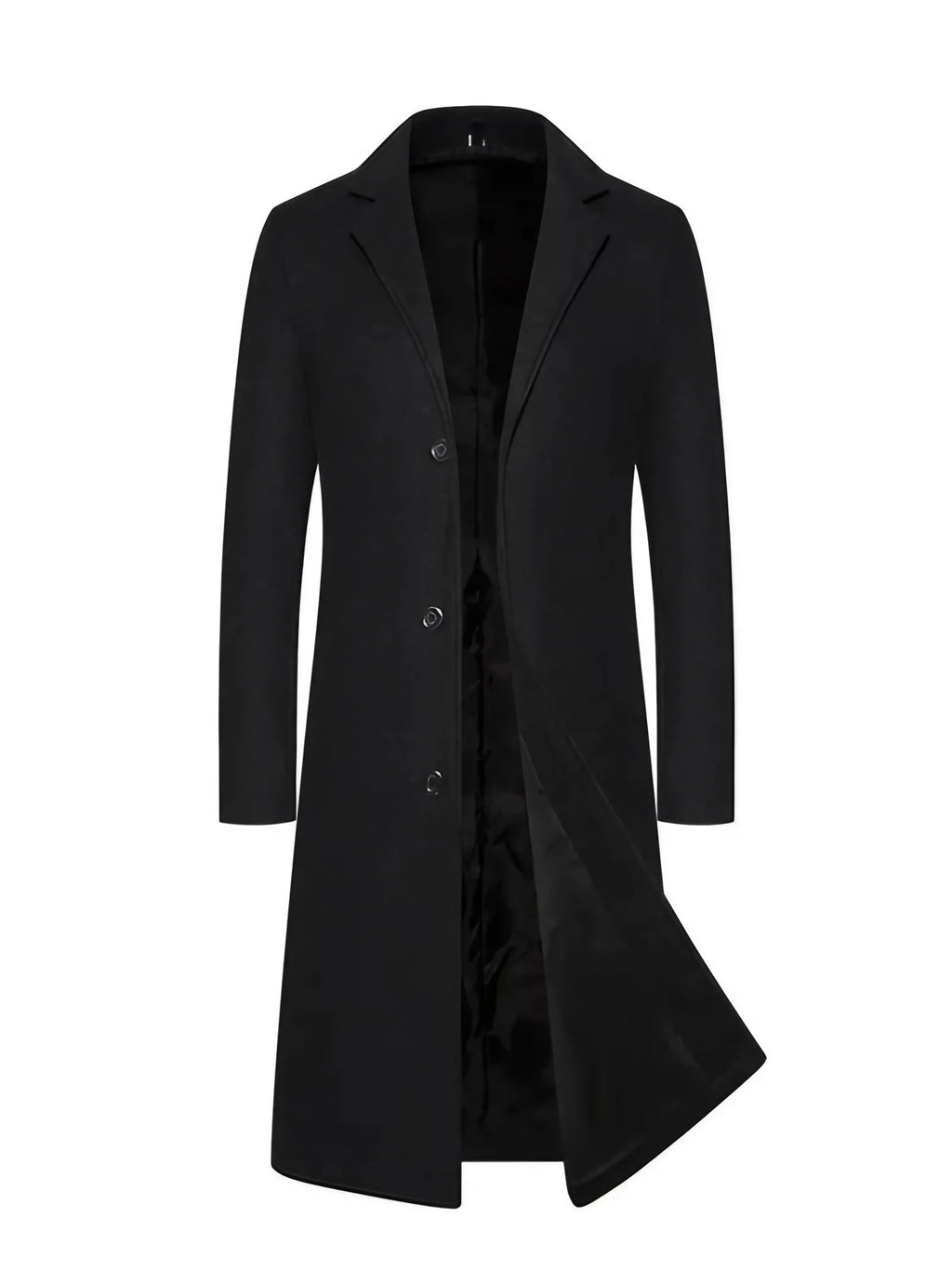 Manteau long homme coupe ajustée, simple boutonnage, trois coloris, noir