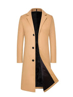 Manteau long homme coupe ajustée, simple boutonnage, trois coloris, kaki