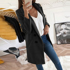Manteau long femme à col tailleur, boutonné, dix coloris, noir