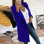 Manteau long femme à col tailleur, boutonné, dix coloris, bleu foncé