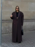 Manteau long femme marron à grand col, poches profondes, marron