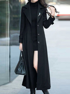 Manteau long femme ceinturé à col à revers, du XS au 2XL, noir