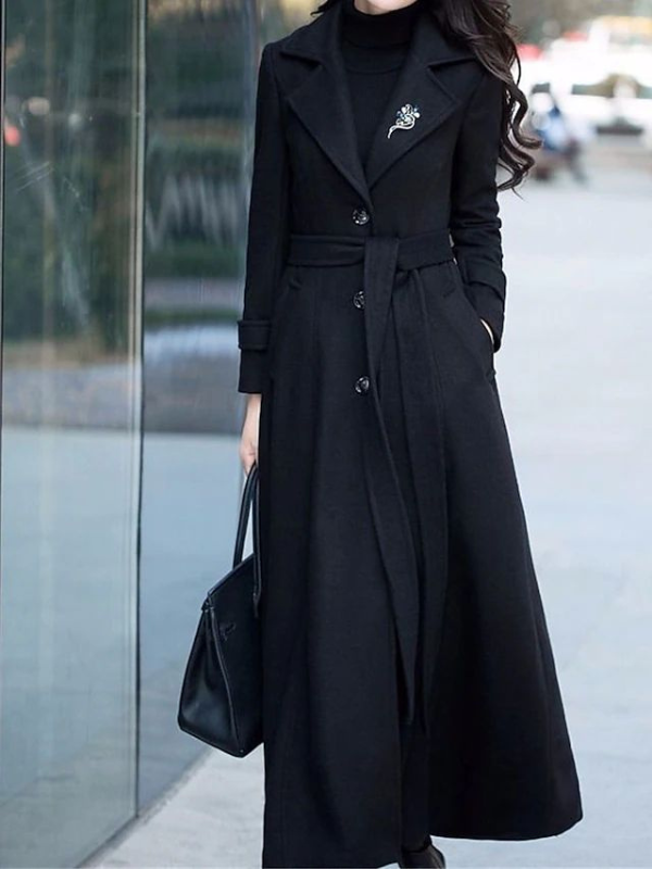 Manteau long femme ceinturé à col à revers, du XS au 2XL