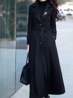 Manteau long femme ceinturé à col à revers, du XS au 2XL