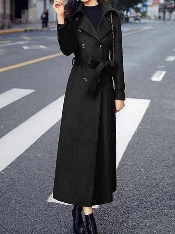 Manteau long femme ceinturé à col à revers, du XS au 2XL