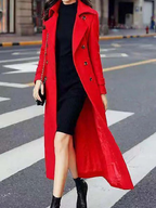 Manteau long femme ceinturé à col à revers, du XS au 2XL, rouge