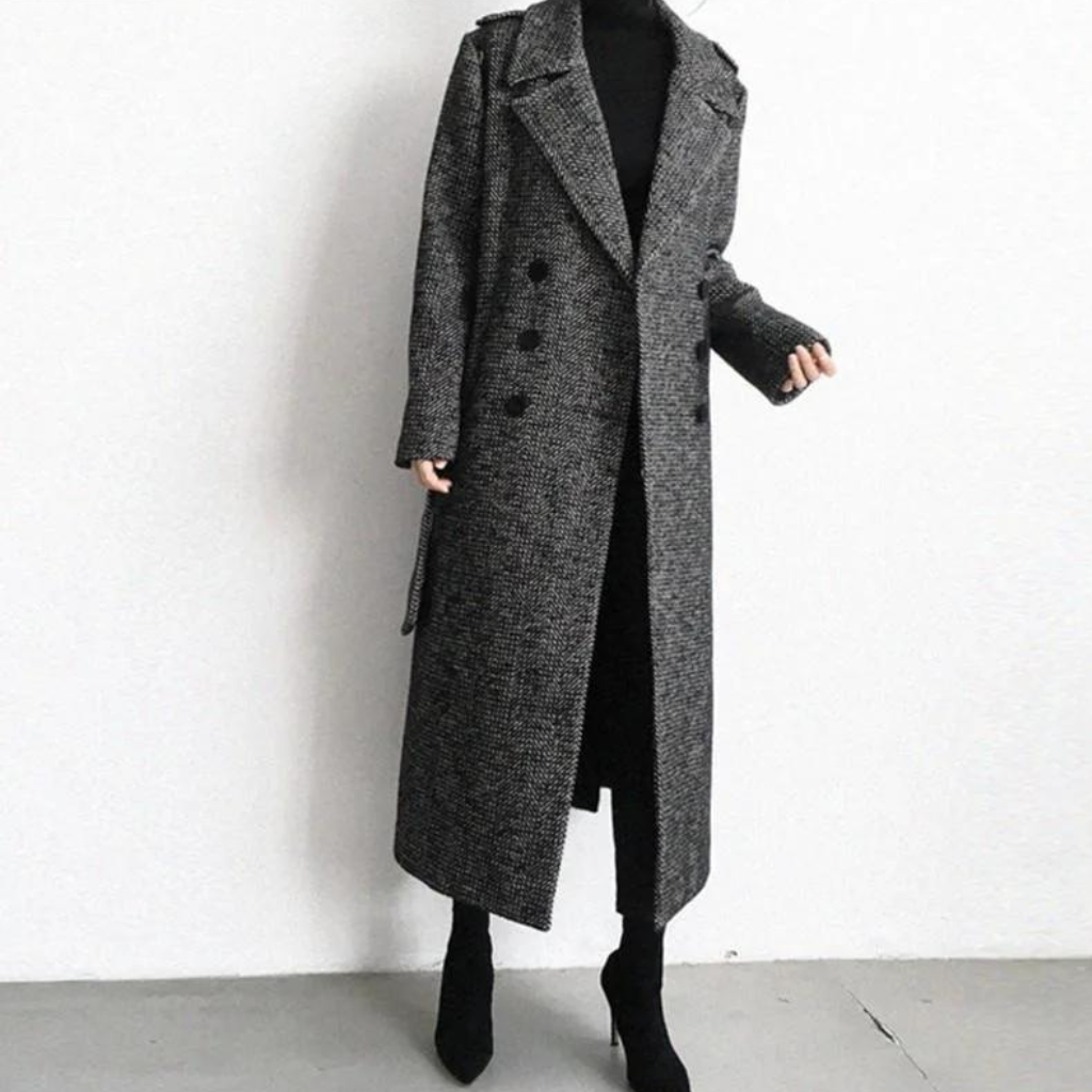 Manteau long femme à carreaux, gris, du XS au L
