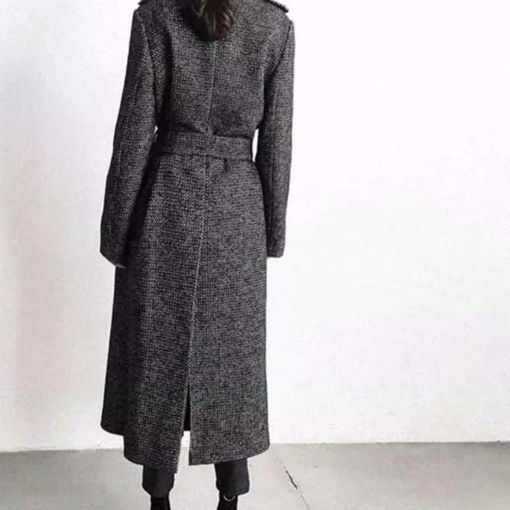 Manteau long femme à carreaux, gris, du XS au L