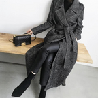 Manteau long femme à carreaux, gris, du XS au L