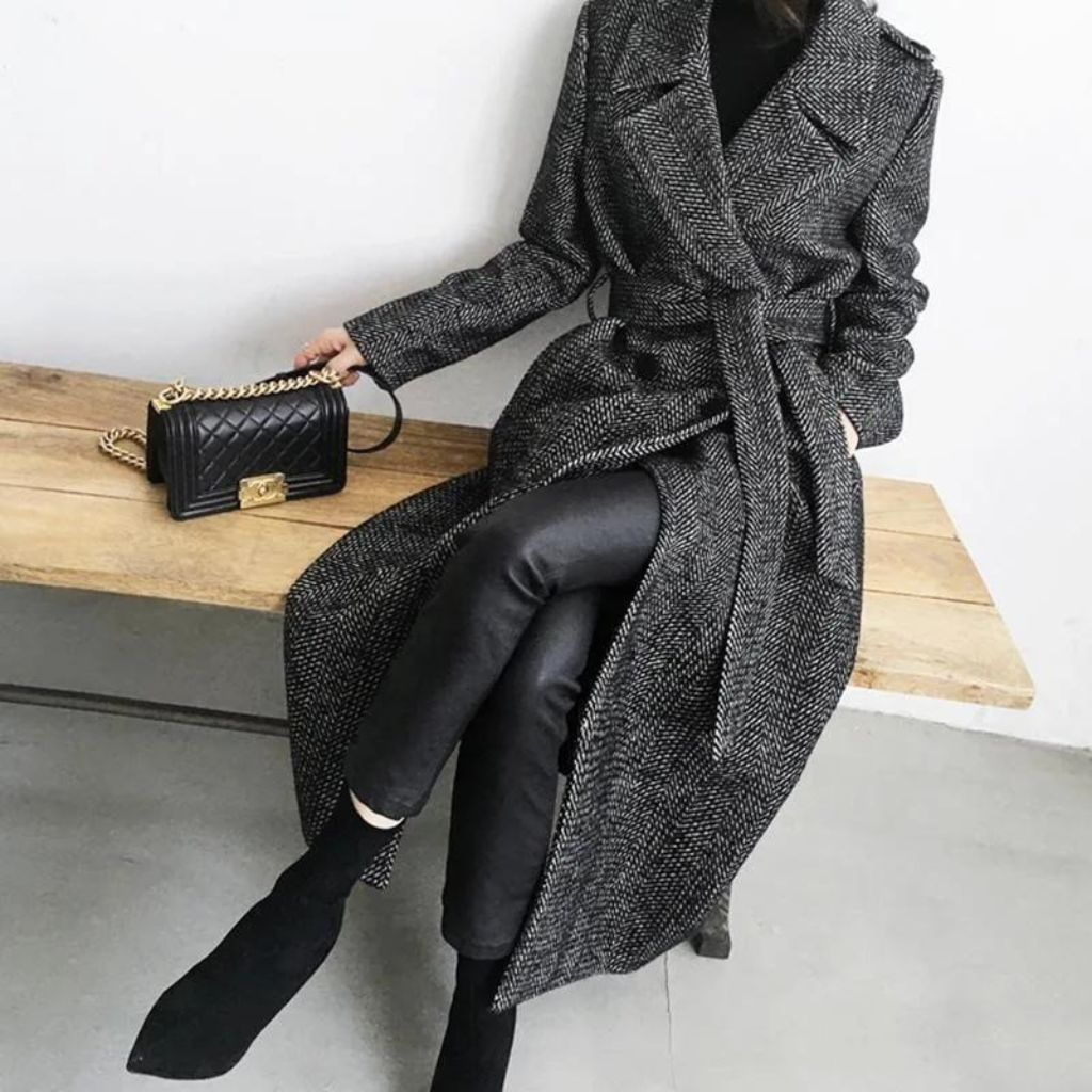 Manteau long femme à carreaux, gris, du XS au L