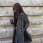 Manteau long femme à carreaux, gris, du XS au L