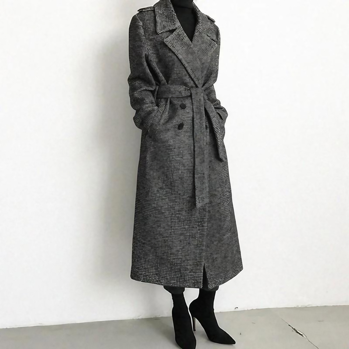 Manteau long femme à carreaux, gris, du XS au L, gris