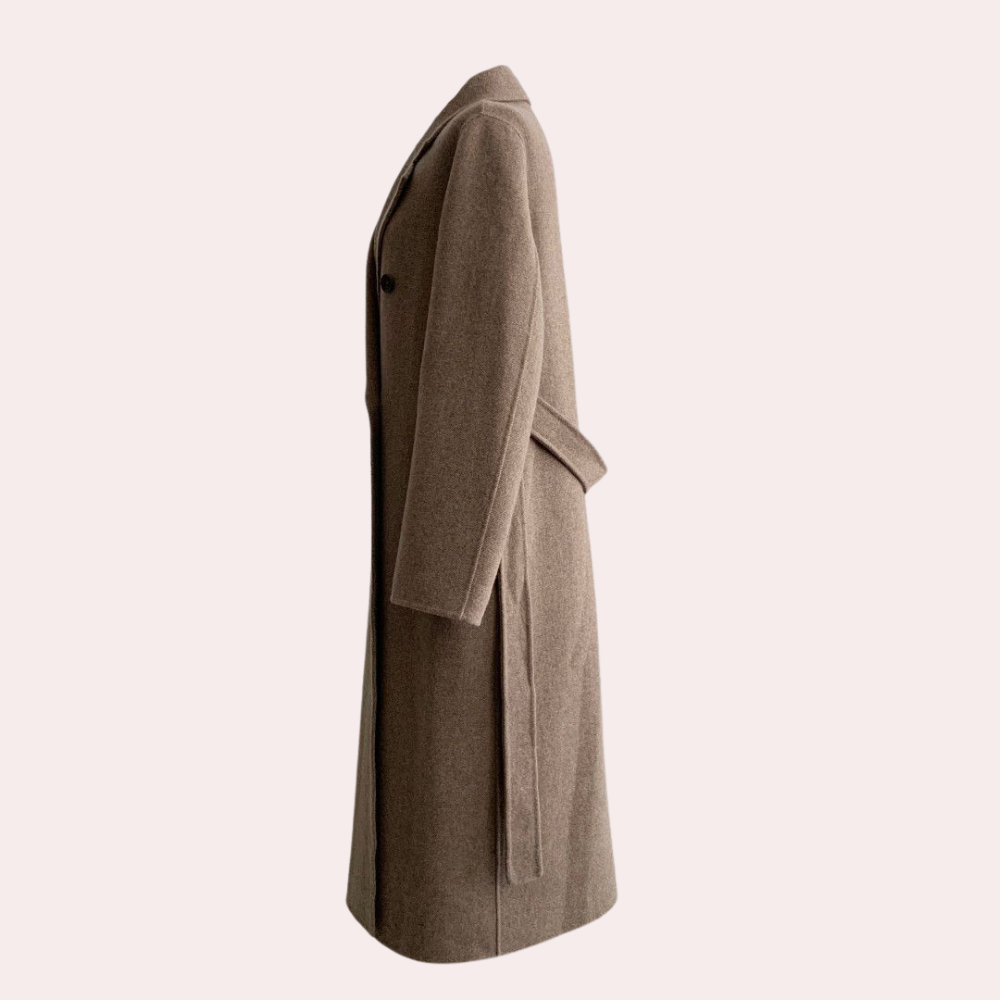 Manteau long femme marron, coupe fluide, automne et hiver