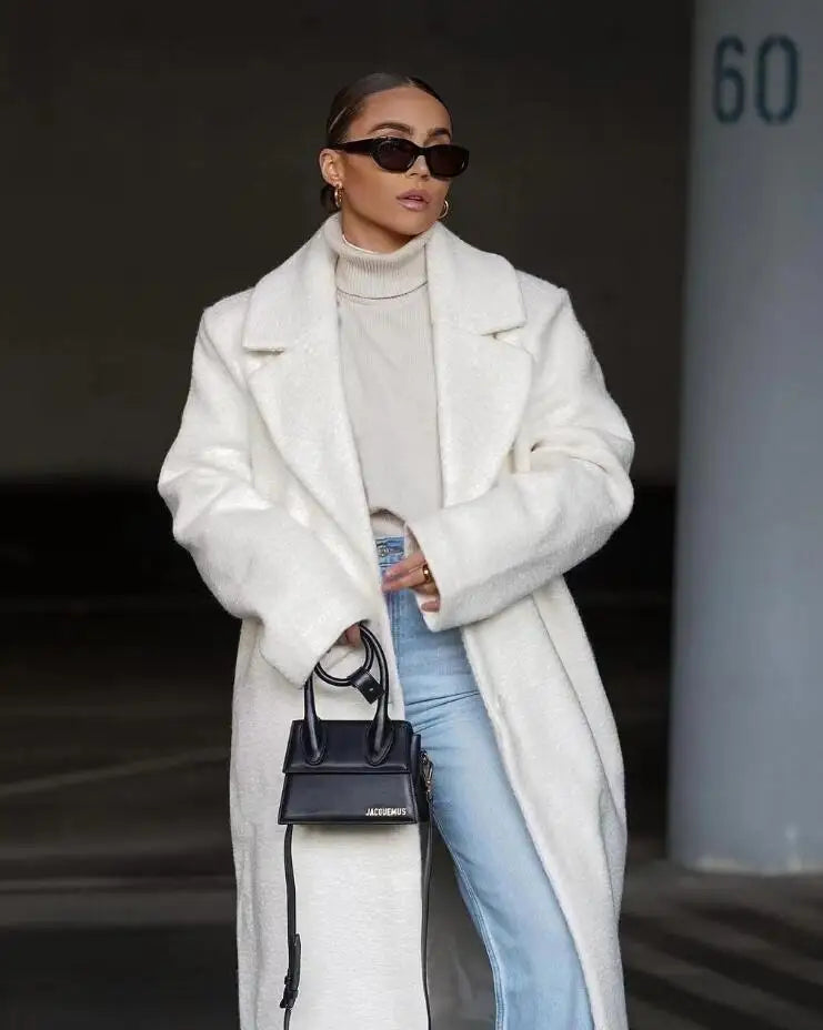 Manteau long femme d'hiver à poches, du S au 3XL, quatre coloris, blanc