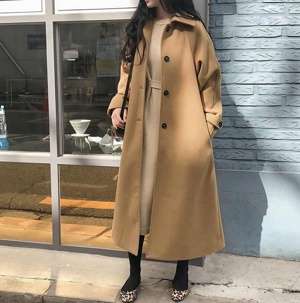 Manteau long femme coupe ajustée, kaki ou beige, du S au 2XL, kaki