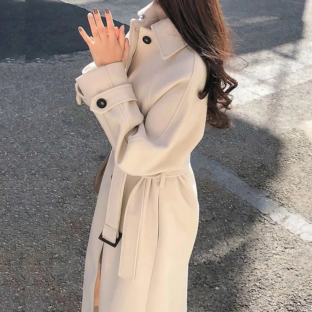 Manteau long femme coupe ajustée, kaki ou beige, du S au 2XL, beige