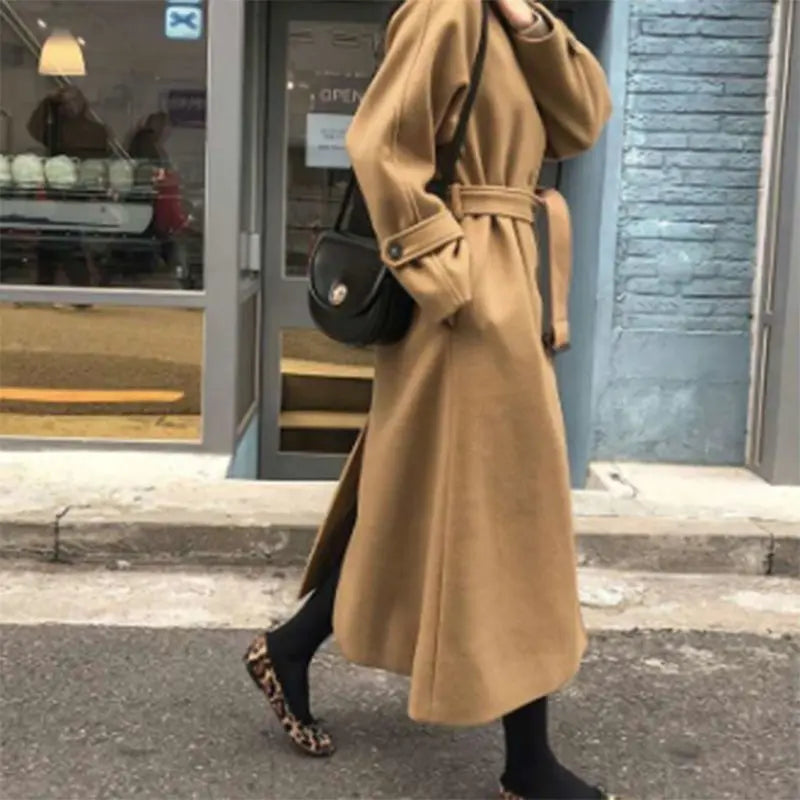 Manteau long femme coupe ajustée, kaki ou beige, du S au 2XL