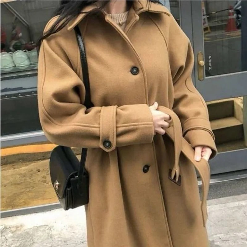 Manteau long femme coupe ajustée, kaki ou beige, du S au 2XL