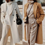Manteau long femme ajusté à boutons cachés, kaki ou blanc