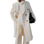 Manteau long femme ajusté à boutons cachés, kaki ou blanc