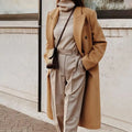 Manteau long femme ajusté à boutons cachés, kaki ou blanc, kaki