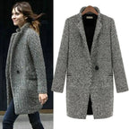 Manteau long femme ajusté noir et blanc, grandes poches