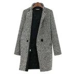 Manteau long femme ajusté noir et blanc, grandes poches, noir et blanc
