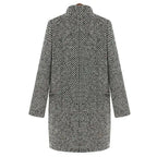 Manteau long femme ajusté noir et blanc, grandes poches