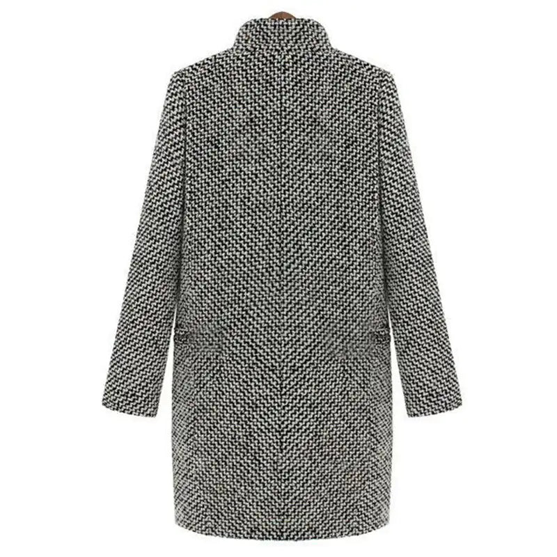 Manteau long femme ajusté noir et blanc, grandes poches