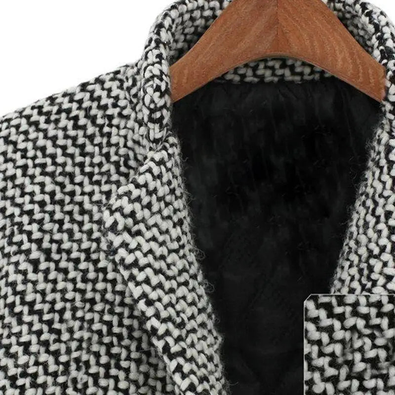Manteau long femme ajusté noir et blanc, grandes poches