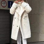 Manteau long femme à col haut et grandes poches, gris ou kaki, kaki