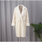 Manteau long femme à col haut et grandes poches, gris ou kaki